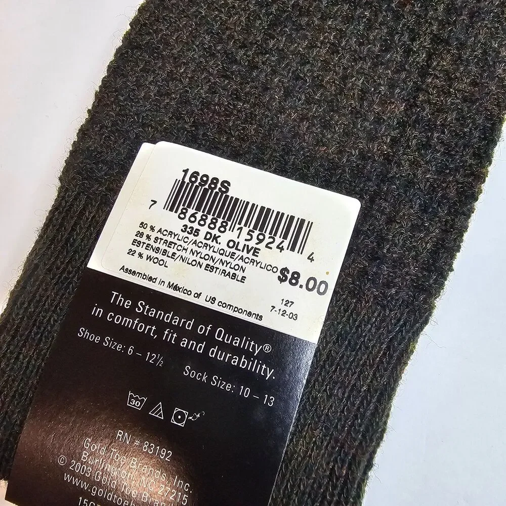 NOS Gold Toe Wool Blend Dark Olive Men's Socks Size 10-13